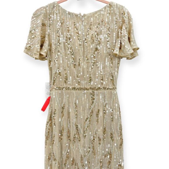 Mac Duggal NEW Sequined V Neck Flutter Sleeve Tea Length Dress Oyster - Size 2 - Picture 13 of 13